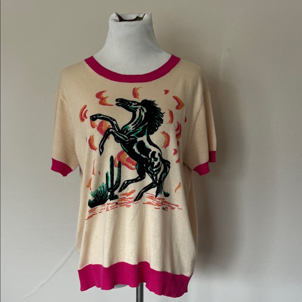 Me369 Cream and Pink Horse Graphic Sweater 🐴